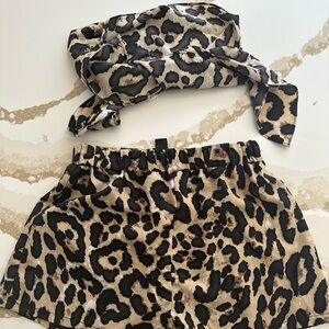 Leopard Print Shorts and Tie Crop Top Set